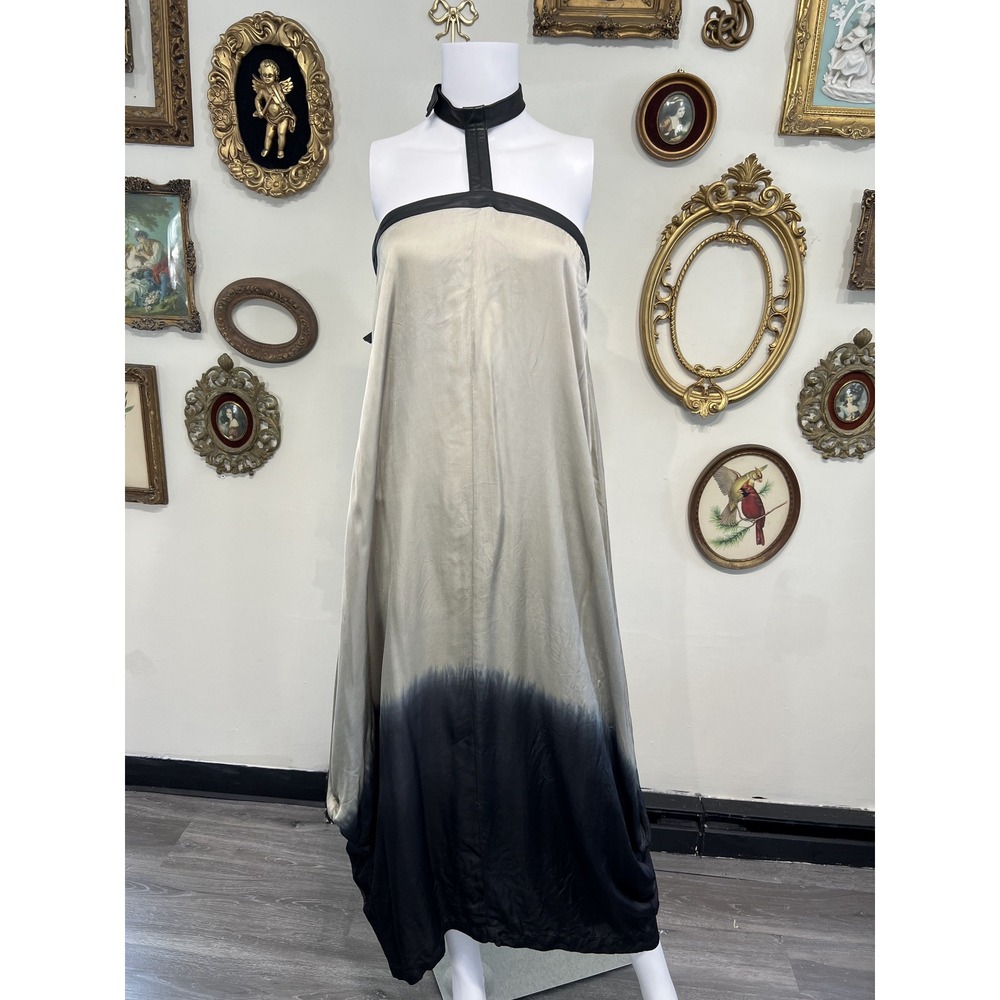 Nicholas K Cream to Black Ombre Maxi Dress with Black Neck Trim